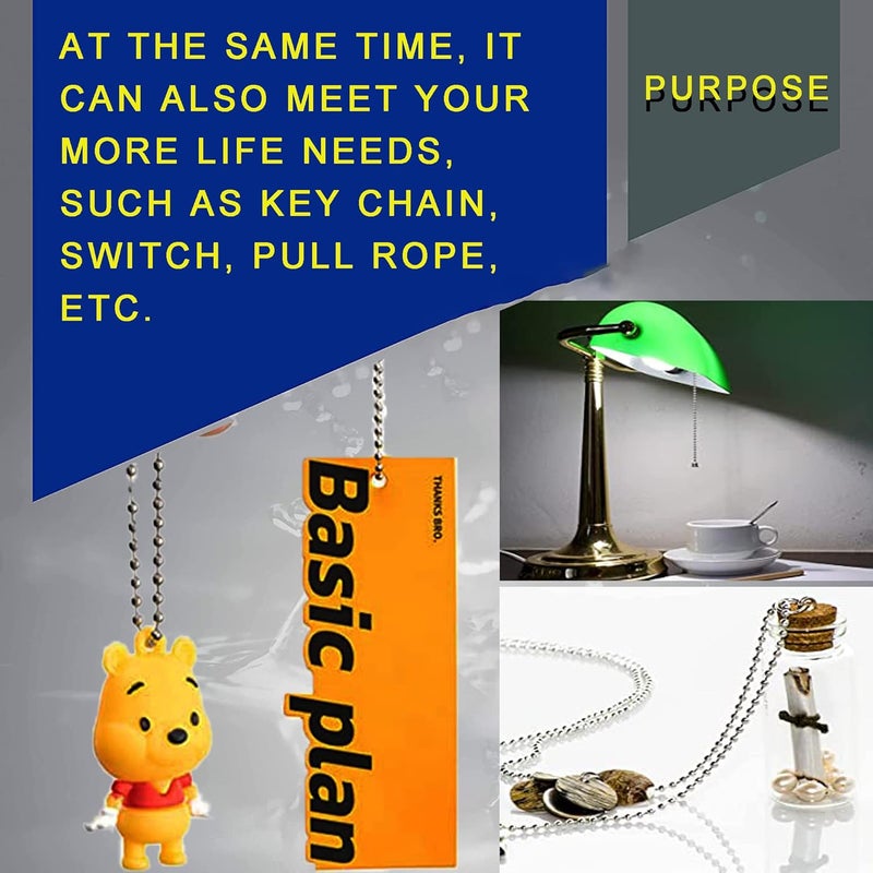 YZDTECH 55ft Ball Bead Chain, 4.0mm Stainless Steel Ball Chain with 100 Pieces Connectors Clasps, Bulk Bead Chain Necklaces for Jewelry Making Supplies DIY Craft Chain, Dog Tag Chain, Men Military Keychain - Image 3
